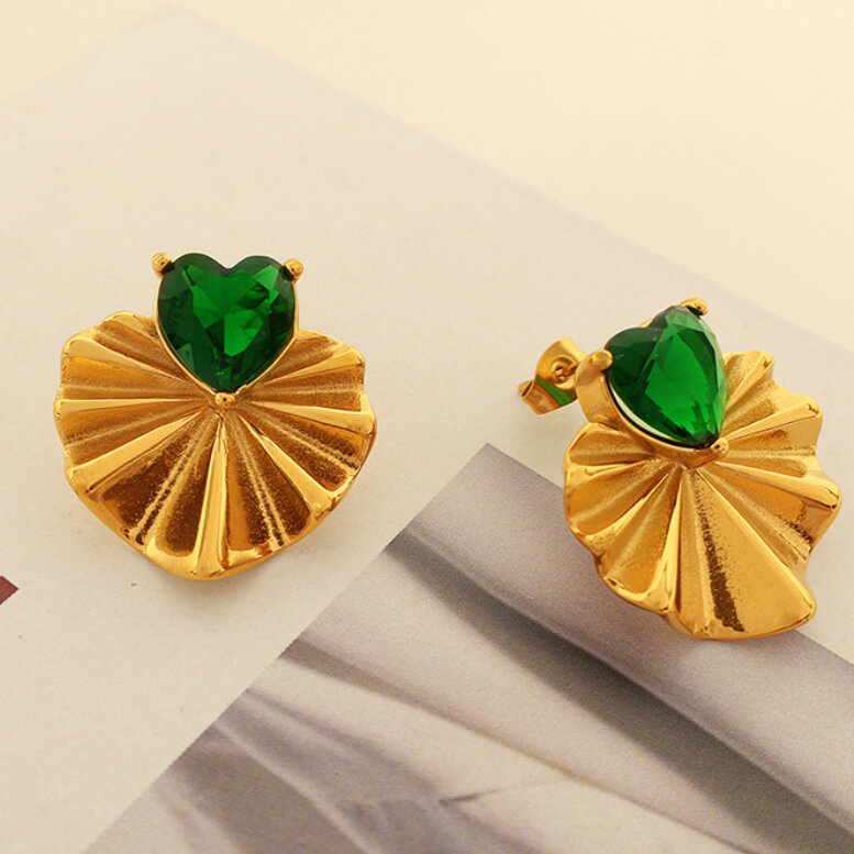 Boucles d'oreilles en or et verre vert EH693 Image2