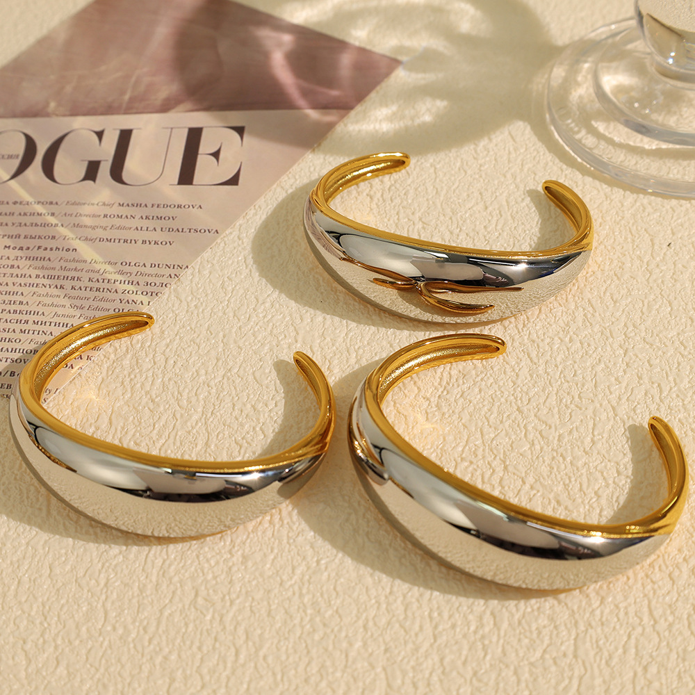 1 Stuk Eenvoudige Serie Eenvoudige Geometrische Roestvrijstalen Vergulde Damesarmbanden h5Afbeelding2