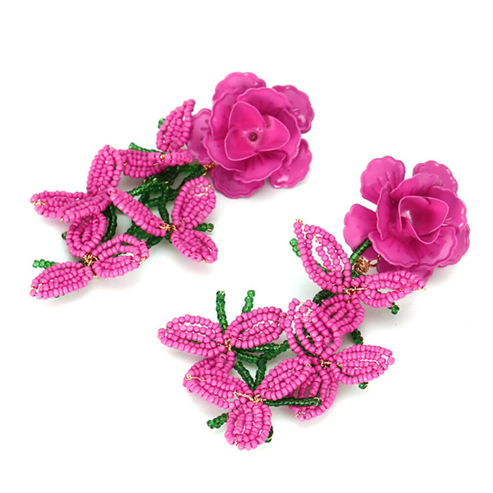 1 Pair Exaggerated Bead Tassel Floral Beads Earrings Picture3
