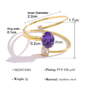 Simple Circle Stainless Steel Waterproof Gold Color Zircon Women's Gemstone Rings h5