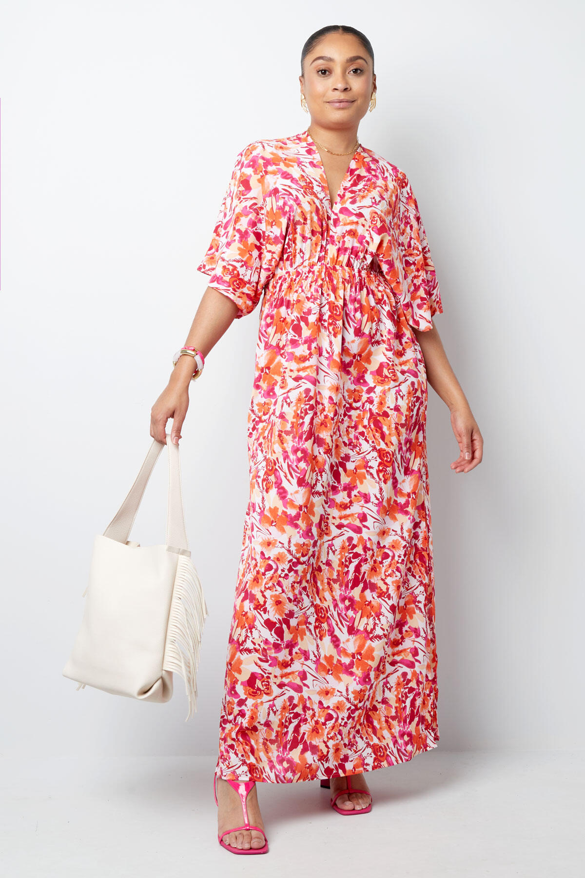 Vestido flores ajustado - naranja/rosa h5 Imagen4