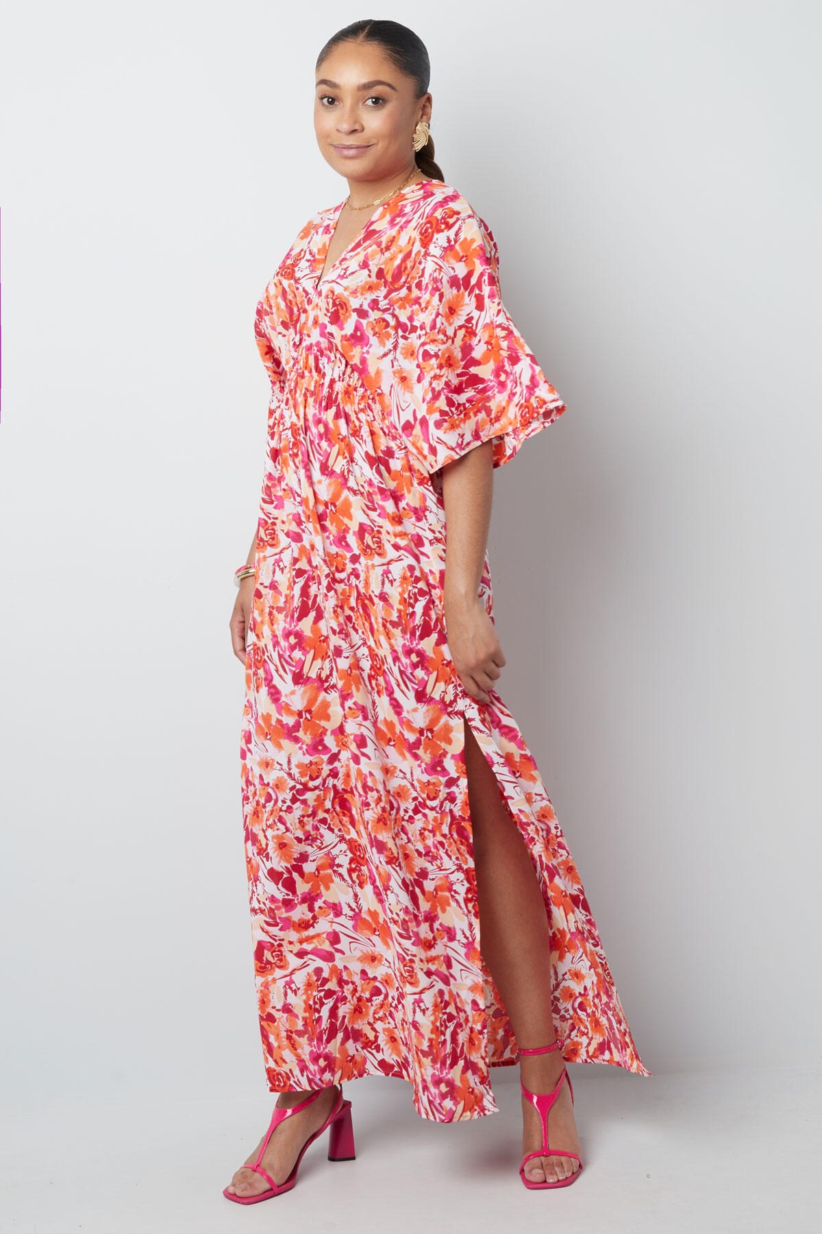 Vestido flores ajustado - naranja/rosa Imagen5
