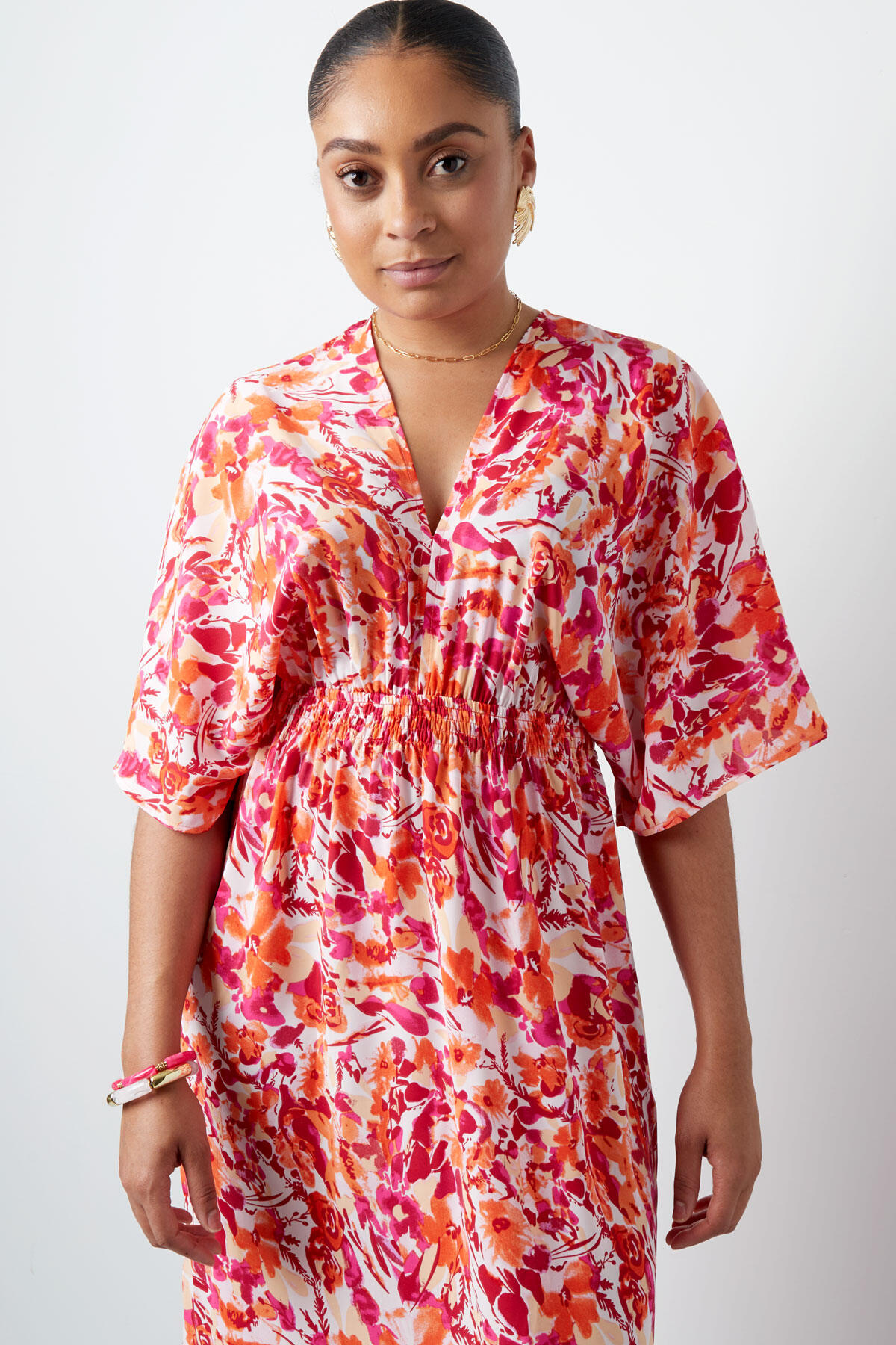 Vestido flores ajustado - naranja/rosa h5 Imagen6
