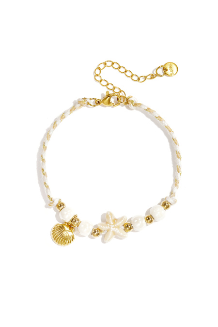 Bracelet with rope-pattern beads, starfish, and shell