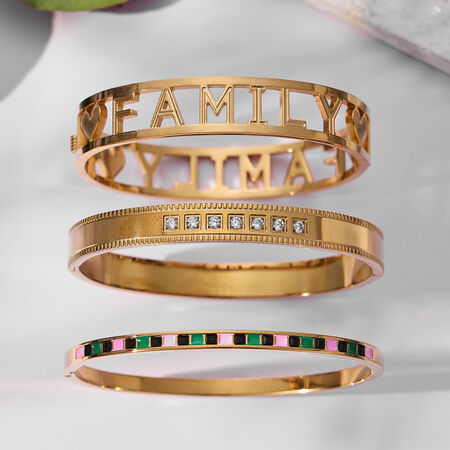 Letter Hollowed-Out Stainless Steel Gold Color Women's Bangles