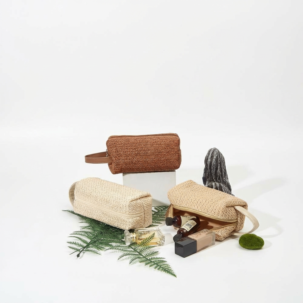 Natural Woven Raffia Women's Makeup Bags
