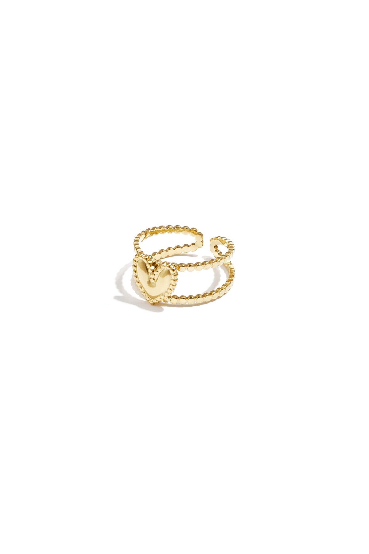 Adjustable double ring with heart 