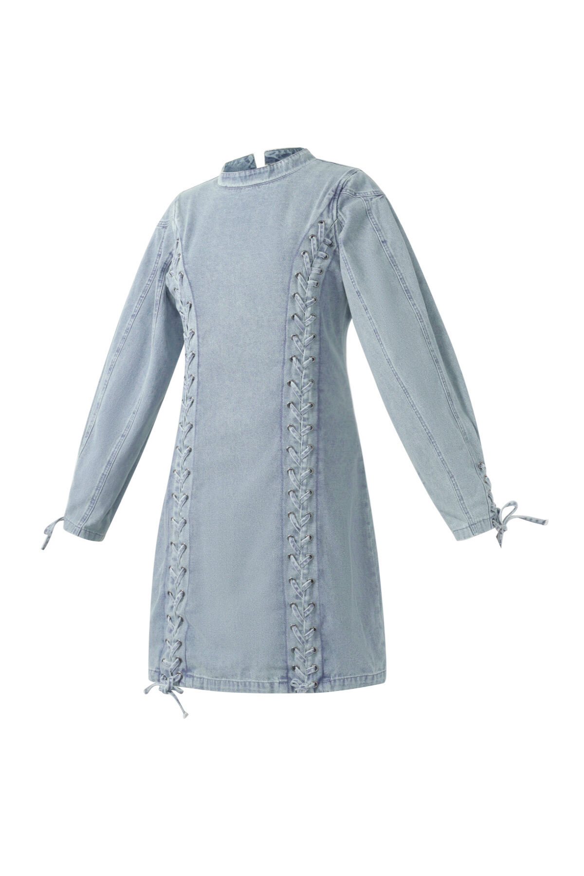 Cotton Woven Denim Dress Elegant Tie-up Solid Color Picture2