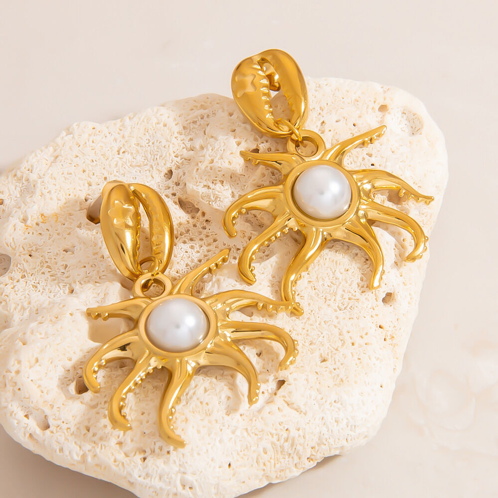 Octopus Stainless Steel Waterproof Gold Color Drop Earrings
