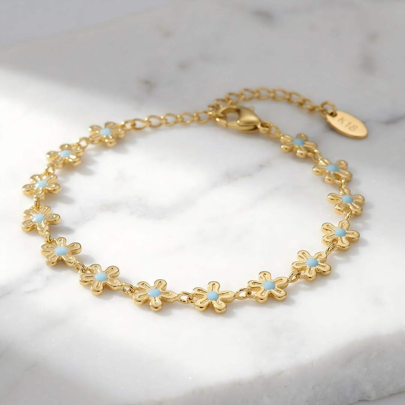 Natural Flower Stainless Steel Waterproof Gold Color Women's Charm Bracelets