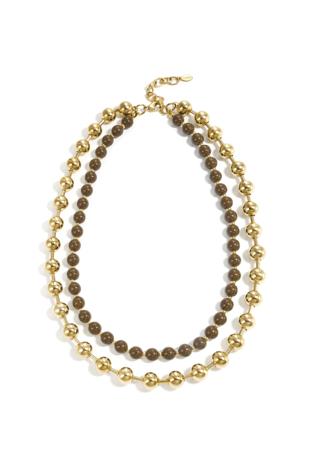 Linked necklace with gold and colored beads