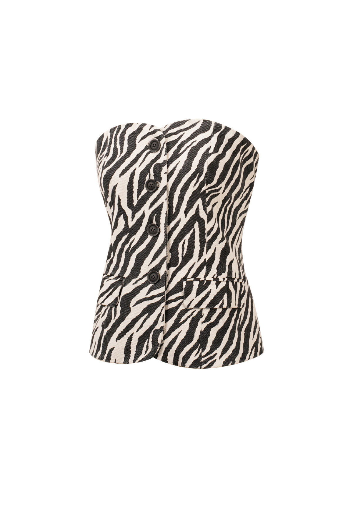 Baumwolle Damen Ärmelloses Oberteil Zebra-Muster Knopfleiste Bild2