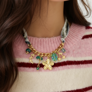 Collar con colgante de flor de cerezo en acero inoxidable, resistente al agua, color dorado h5 Imagen2