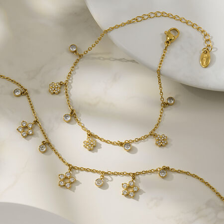 Luxurious Stainless Steel Gold Color Zircon Women's Pendant Necklaces