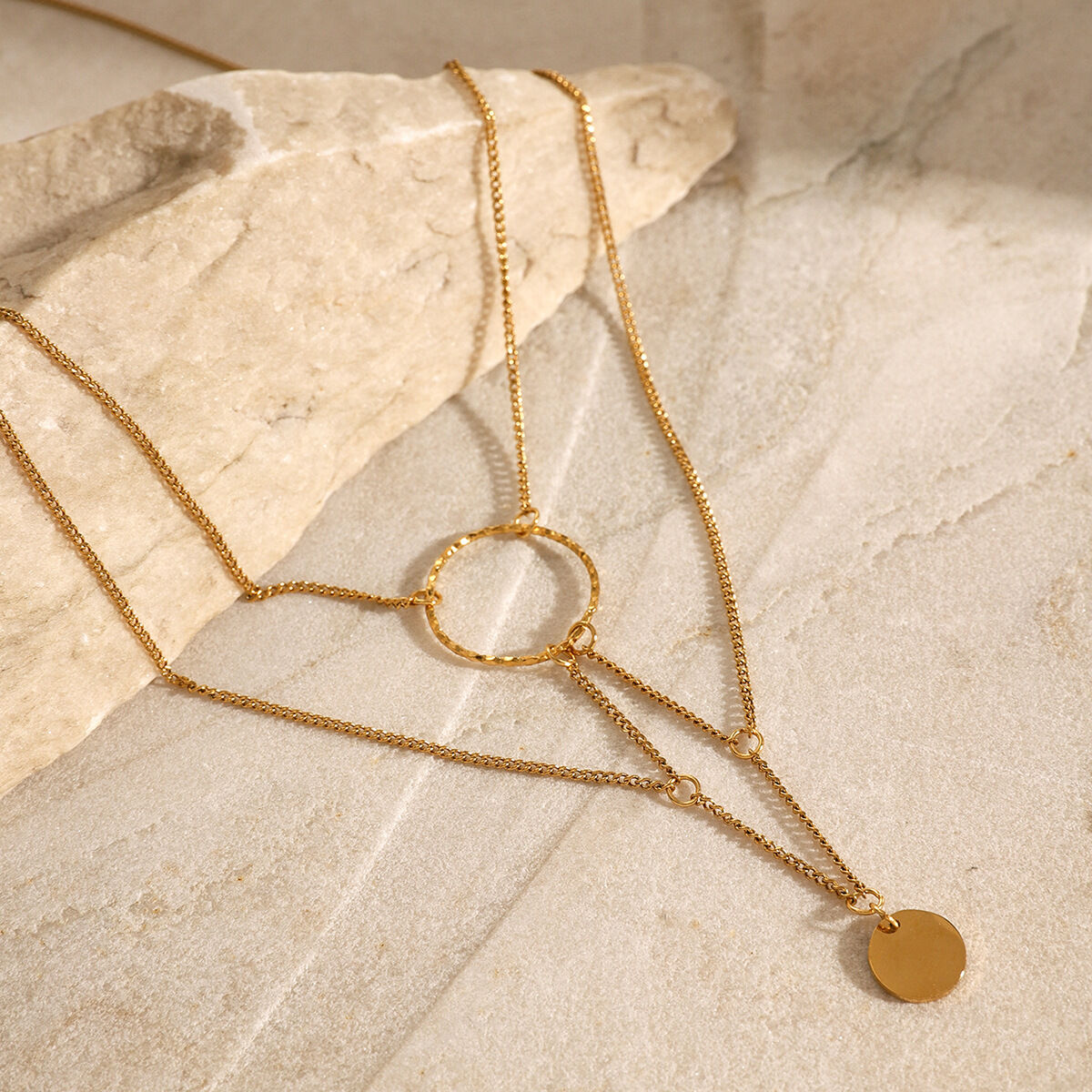 1 pezzo semplice serie semplice geometrica in acciaio inossidabile placcato oro 18K collane con ciondolo da donna 