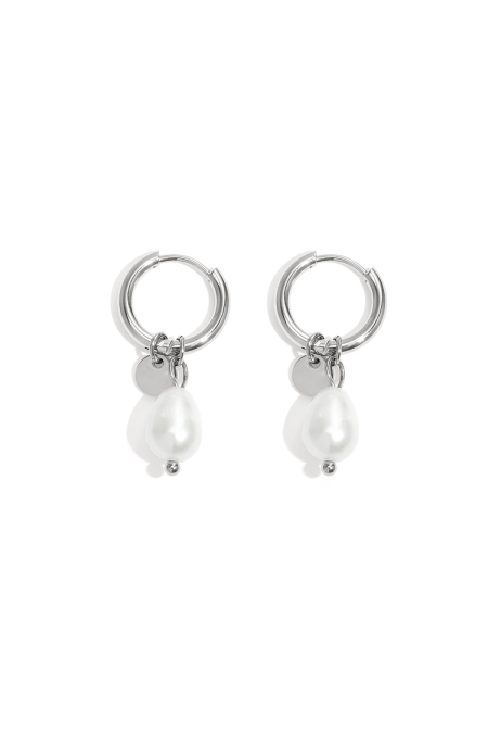 Küpe İnci Damlası Silver Color Stainless Steel