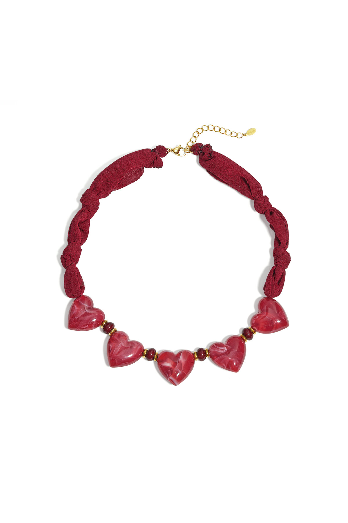 Fabric necklace with heart beads h5Picture3
