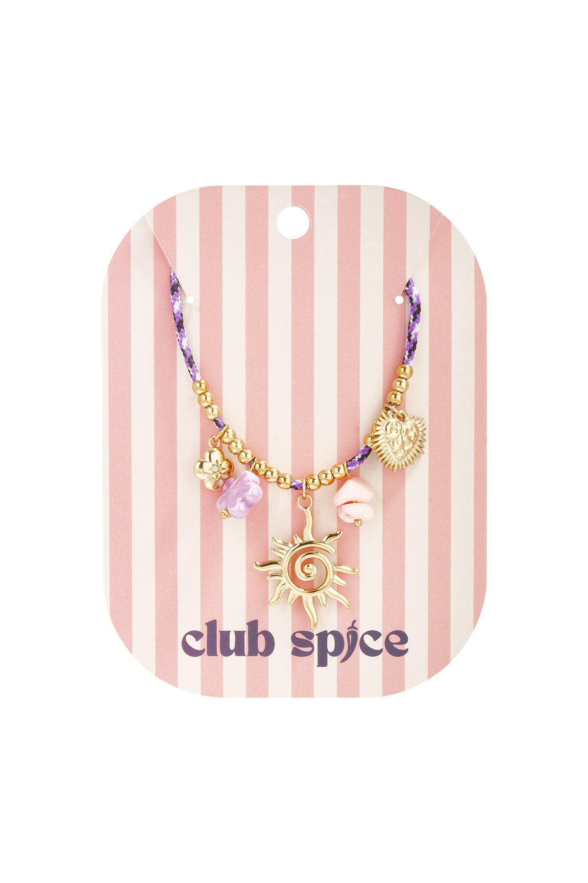 Colorful cord necklace with varying pendants purple h5 Picture4