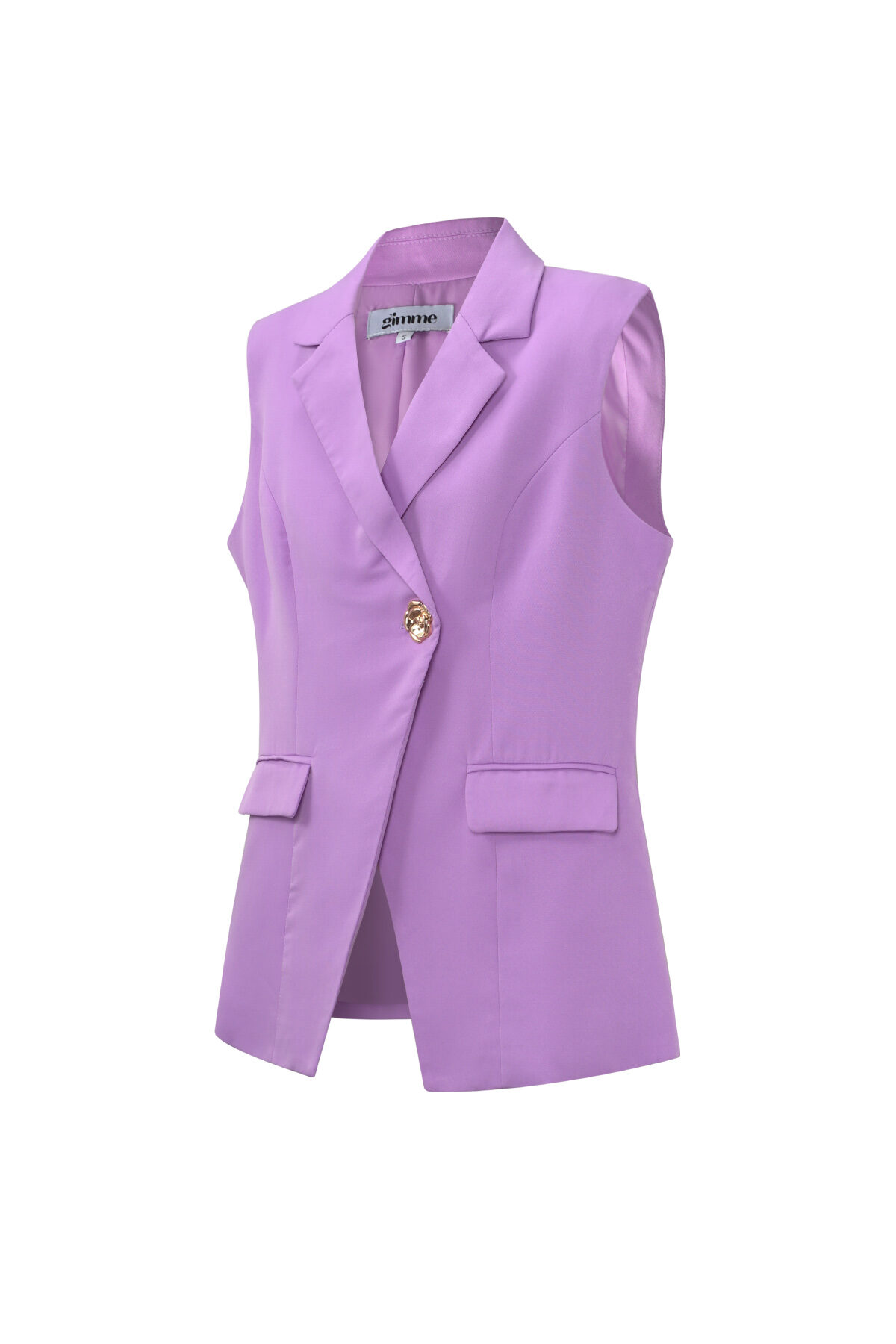 Woven Polyester Fiber Women's Sleeveless Blazer Casual Asymmetric Design h5 Picture2