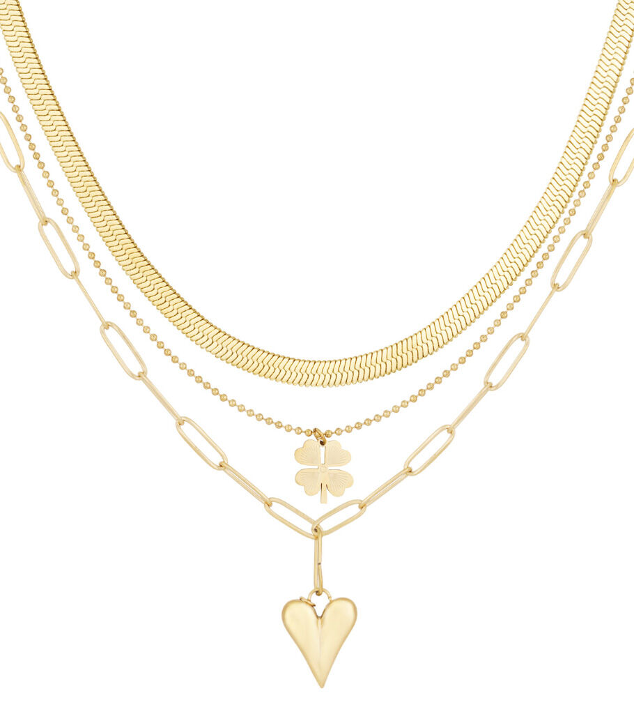 three-layer necklace clover and heart h5 