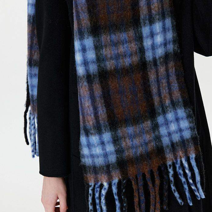1 Piece Classic Blue Plaid Wool Women's Winter Scarves h5Picture3