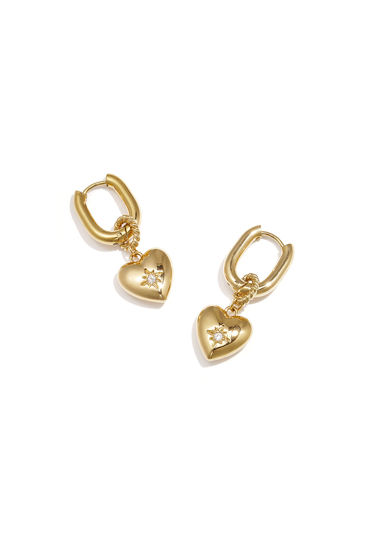 Squoval earrings with heart pendant and stone h5