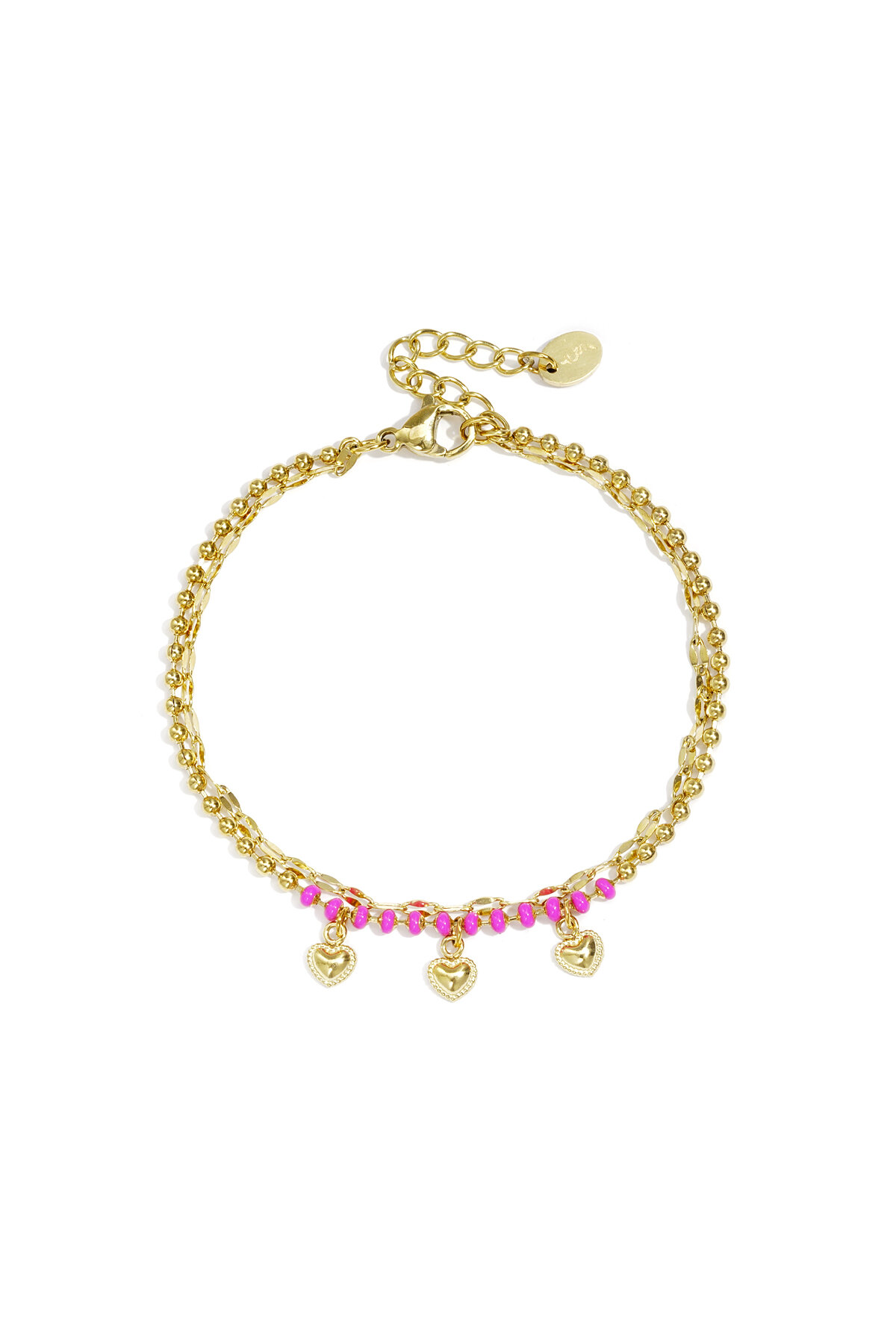Double bracelet with beads and heart charms 