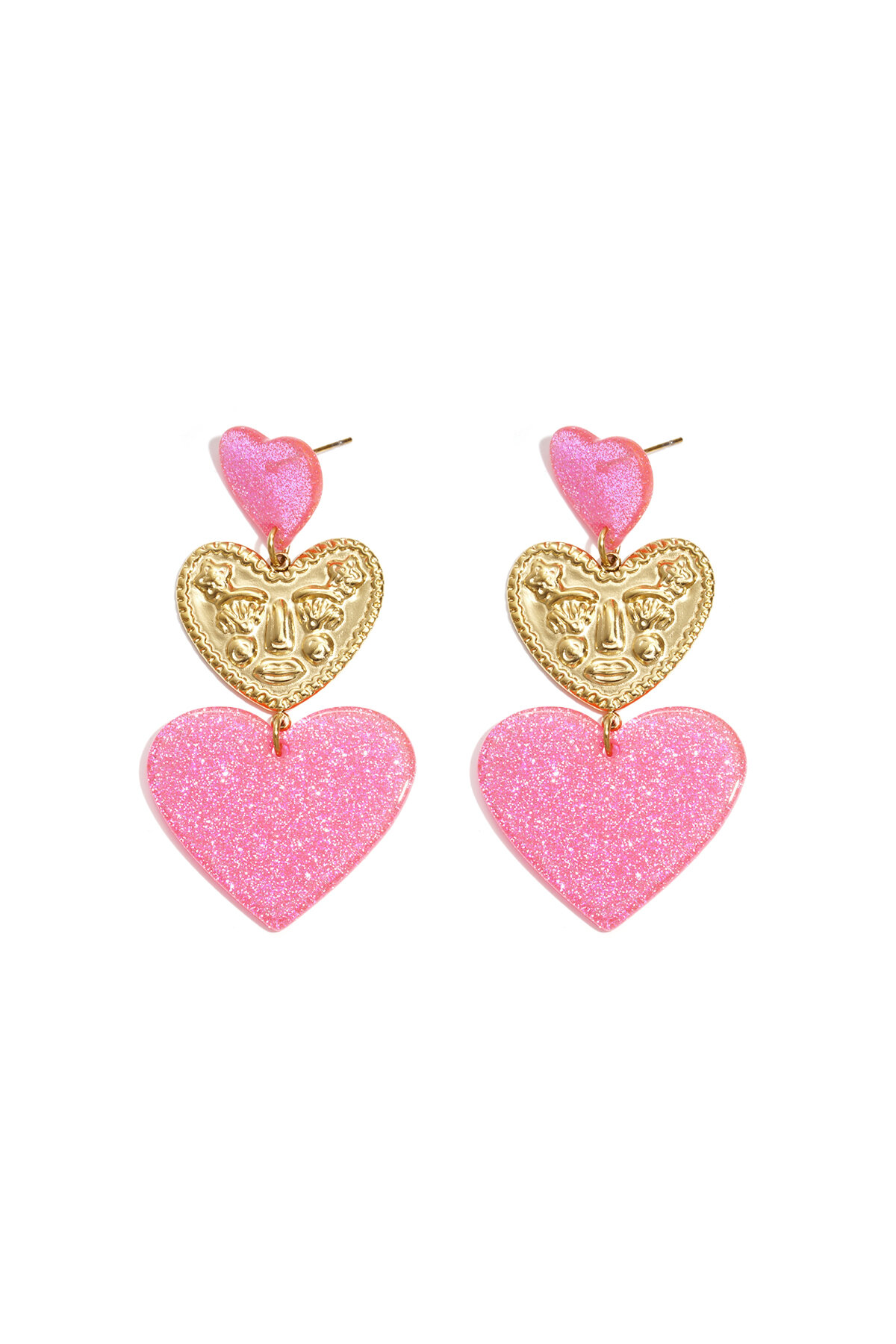 Statement earrings with glitter hearts 