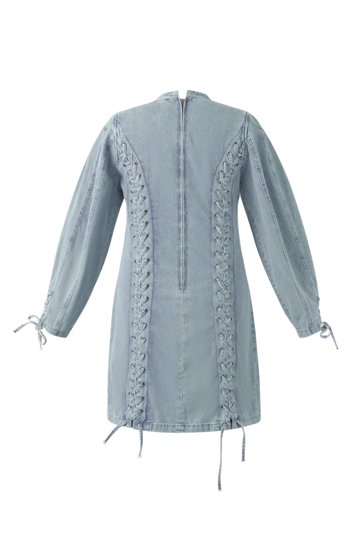 Cotton Woven Denim Dress Elegant Tie-up Solid Color Picture3