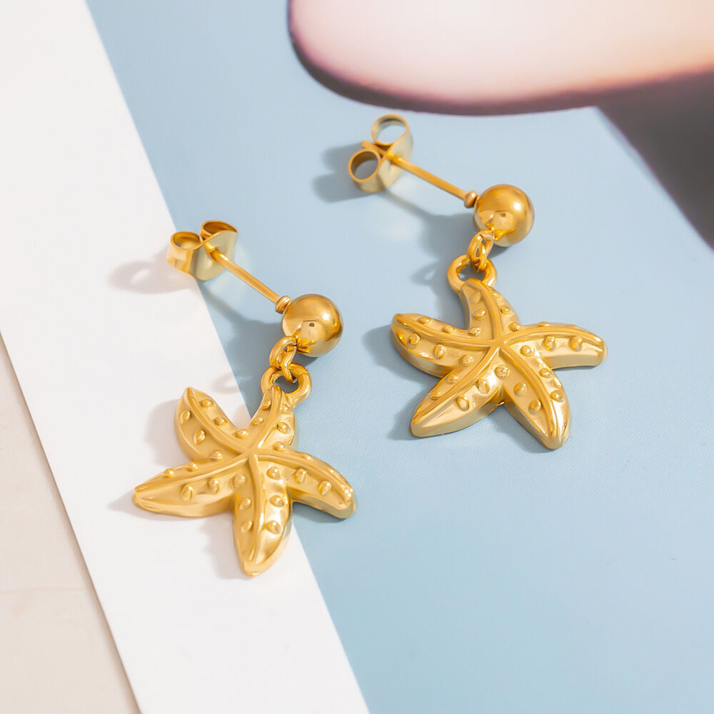 Starfish Stainless Steel Waterproof Gold Color Drop Earrings Picture6