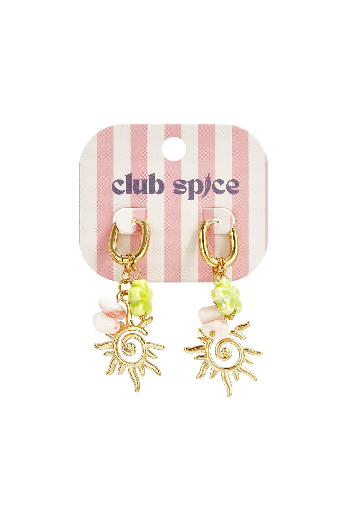 Oval hoop earrings with sun and bead charms h5 Picture6