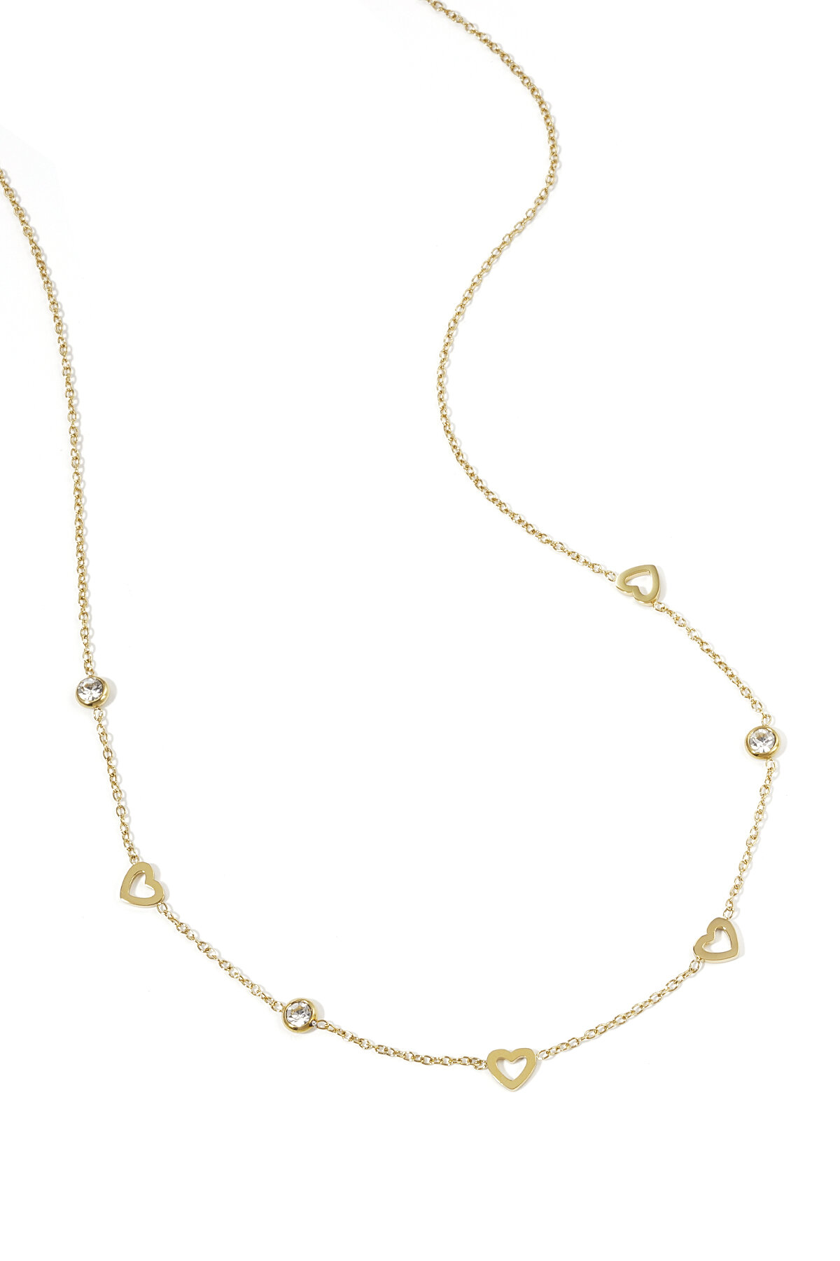 Halskette mit Herz- und Diamantanhängern - Edelstahl h5 