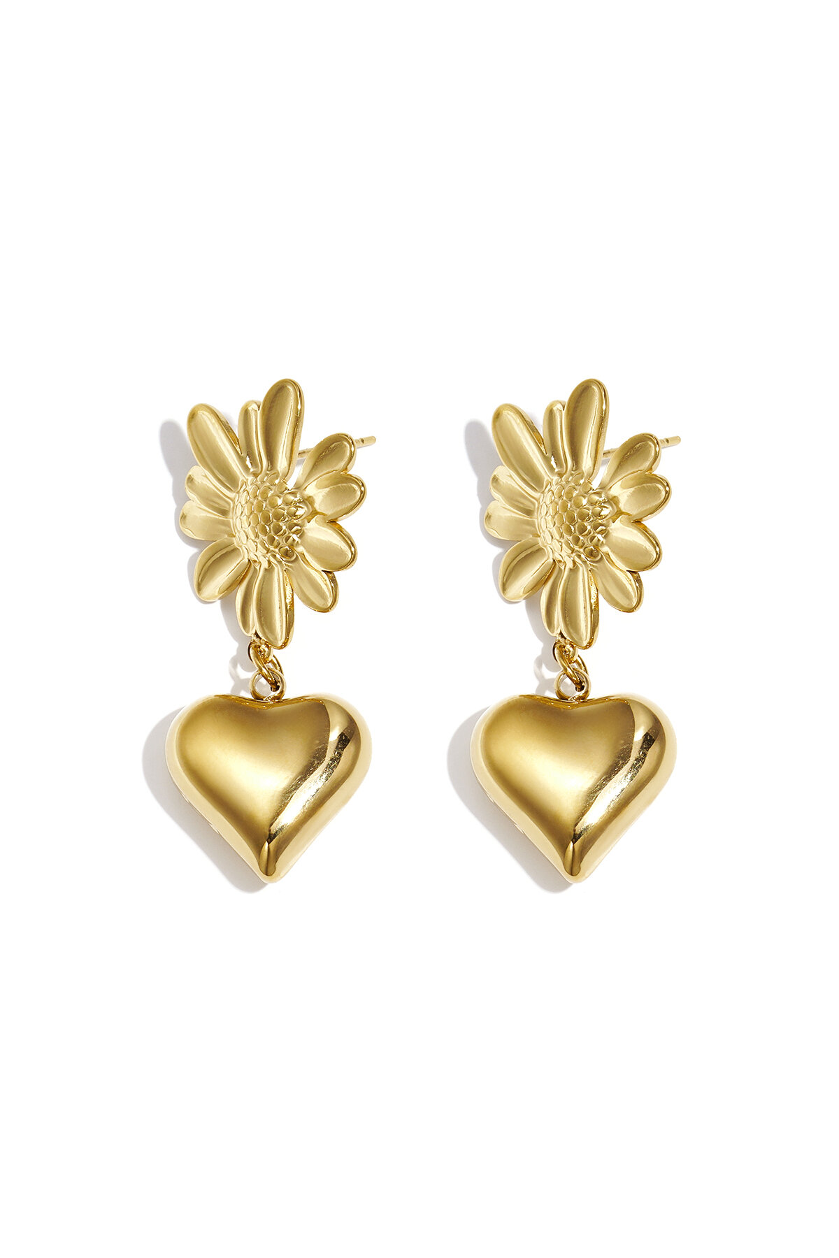 Flower earrings with hanging heart