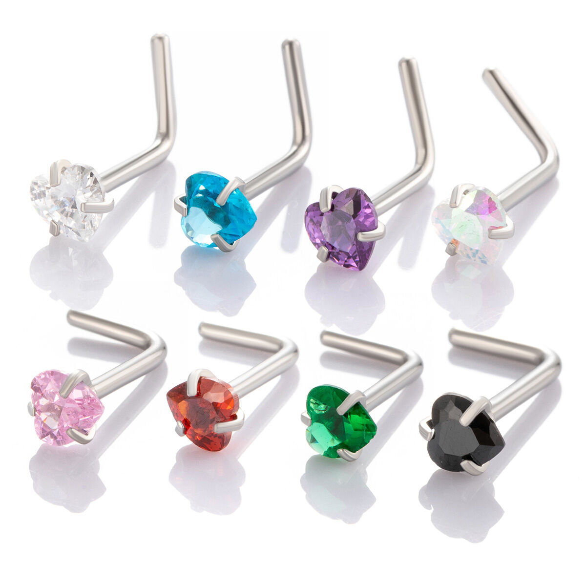 1 pièce Simple Series Simple Heart Piercing de nez pour femme en acier inoxydable étanche, sans placage, avec zircon h5Image2