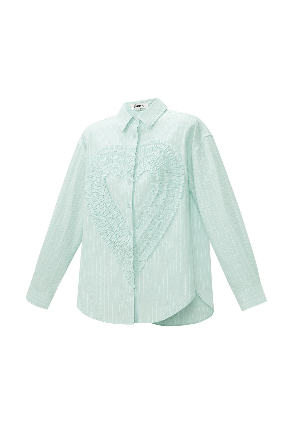 Cotton Woven Women's Blouse Casual Stripes Heart Ruffle Detail h5Picture2