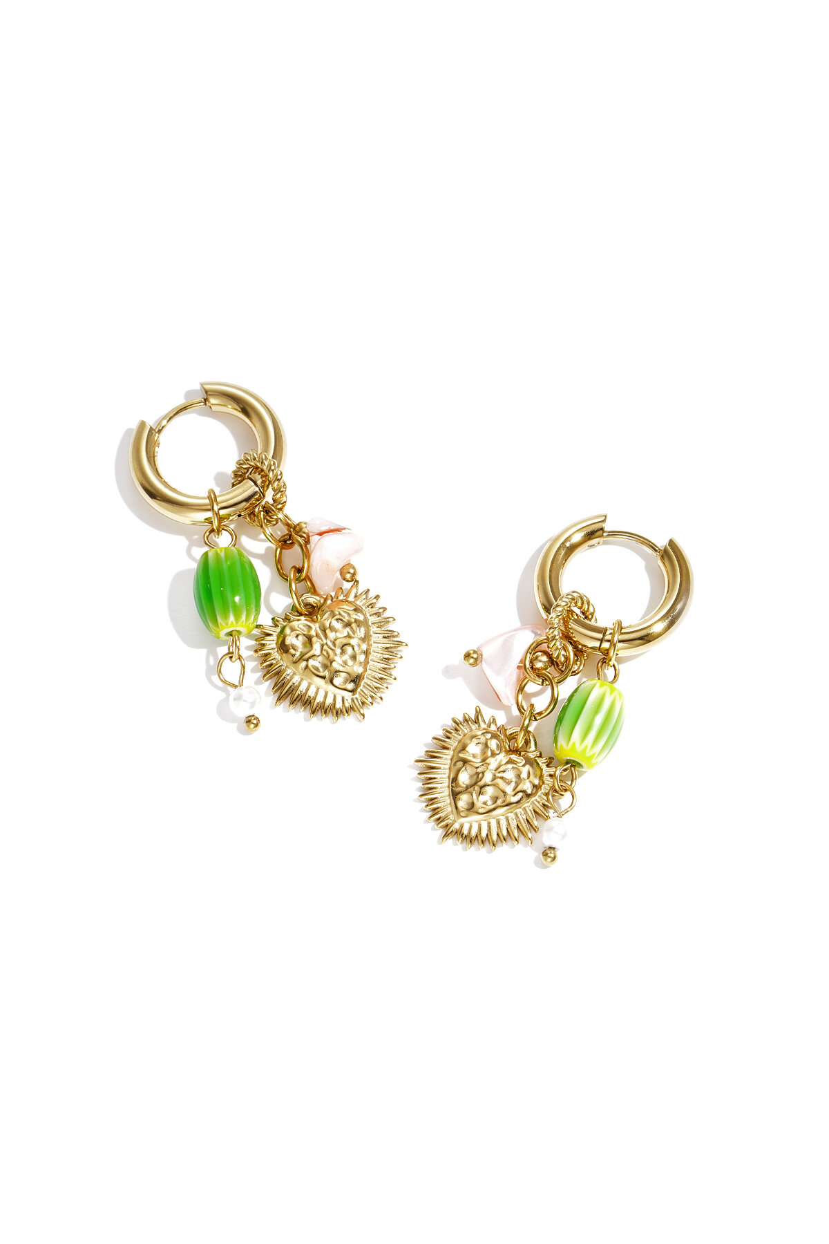 Earrings with heart and colorful bead pendants h5