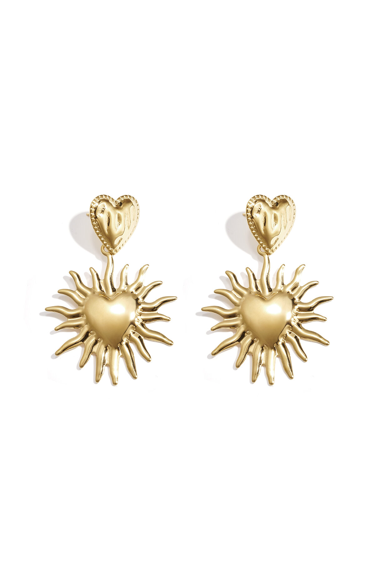 Heart earrings with hanging sun 