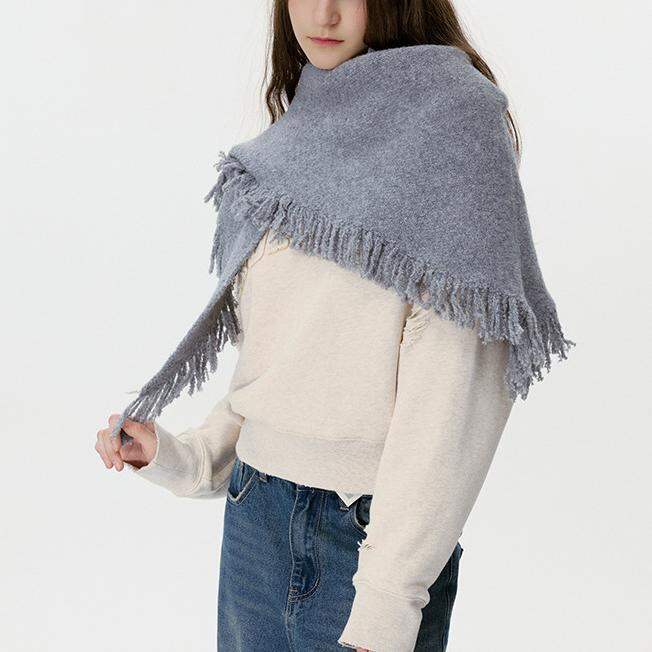 Sciarpa invernale da donna in lana con nappe, classica, tinta unita, 1 pezzo