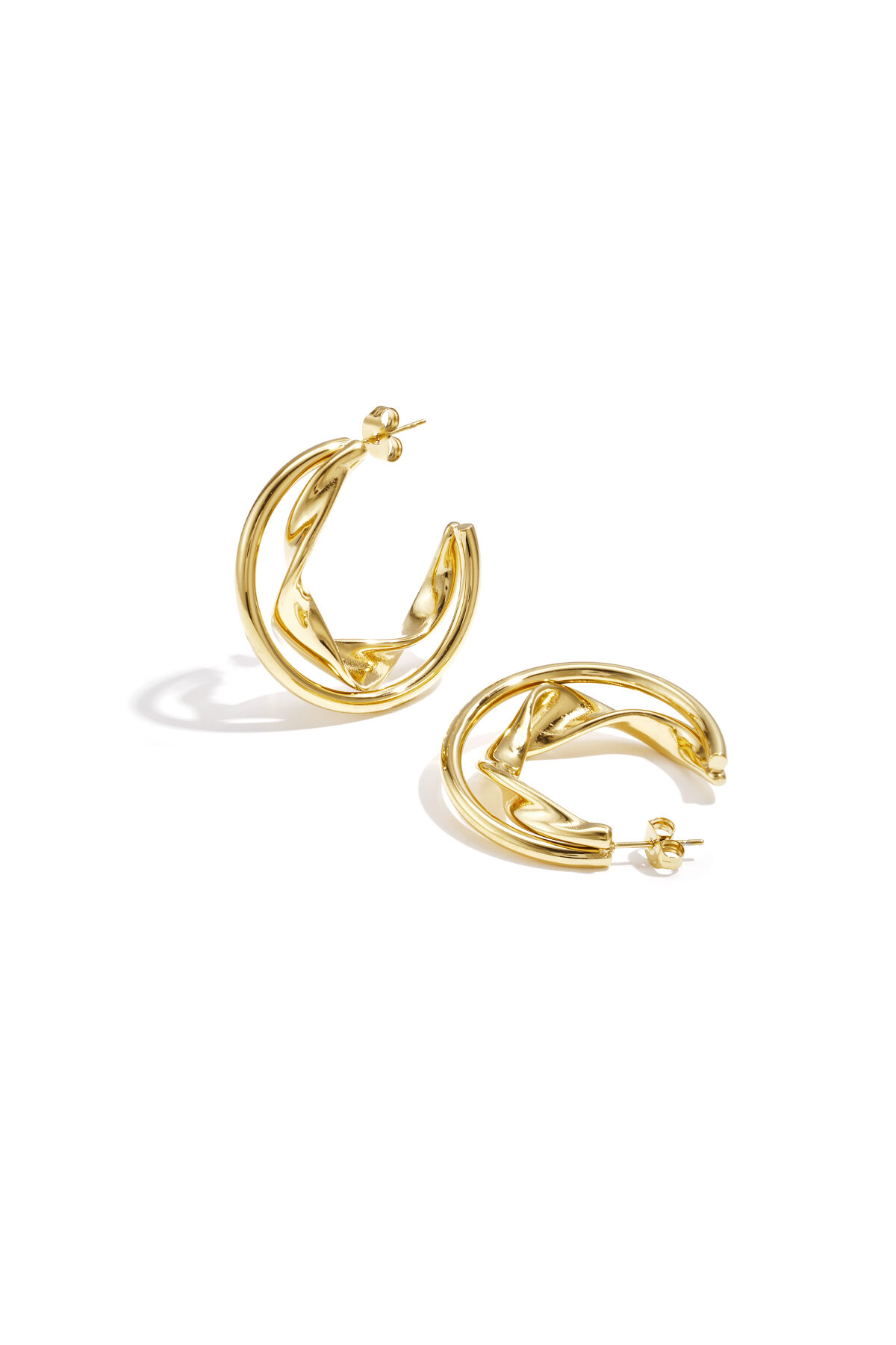 Double chunky hoop earrings with twisted detail 2