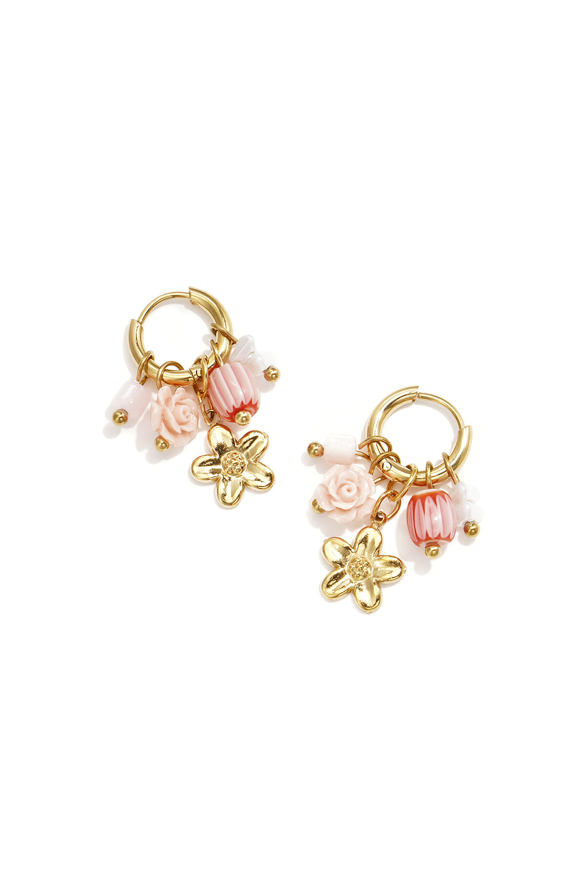 Small hoop earrings with flower, beads and rose pendant h5