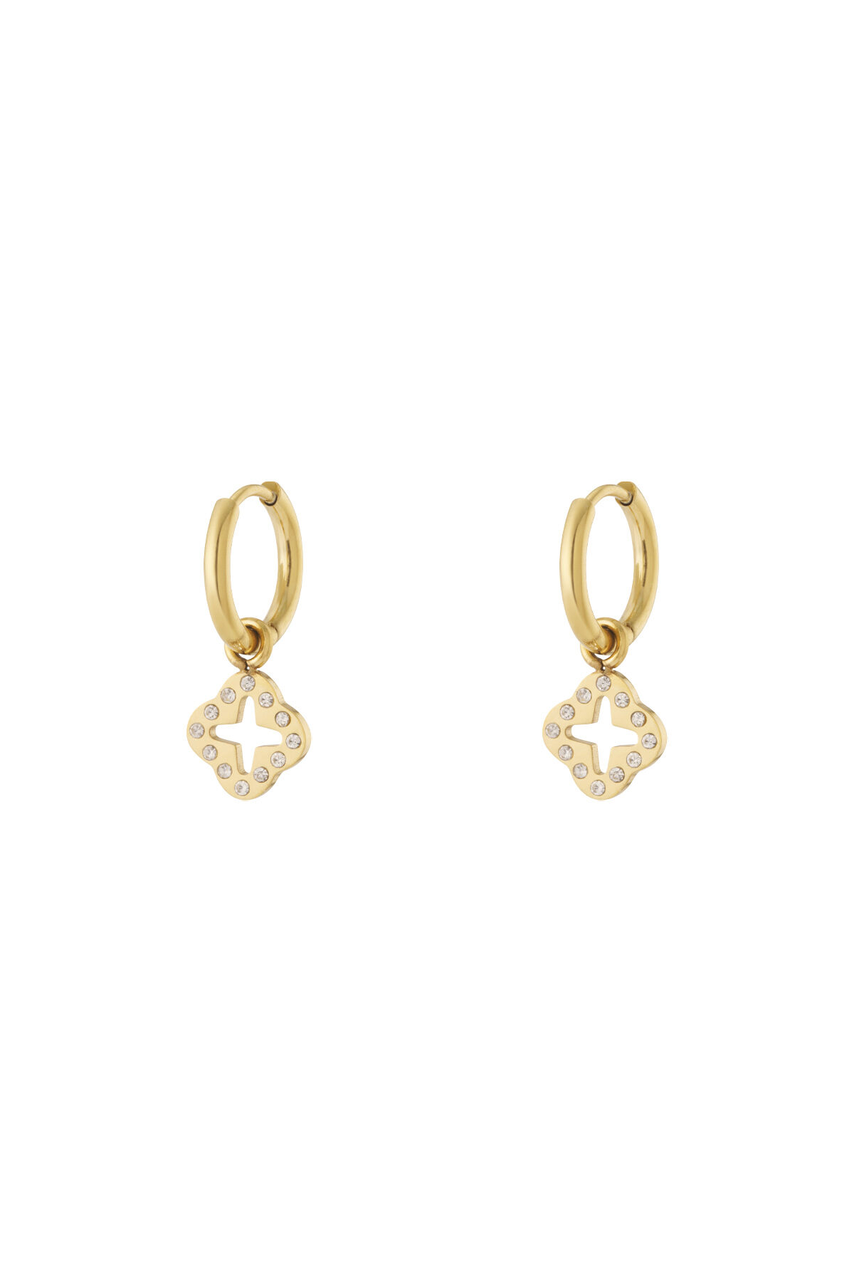 Orecchini trifoglio con pietre di zirconia Gold Stainless Steel h5 