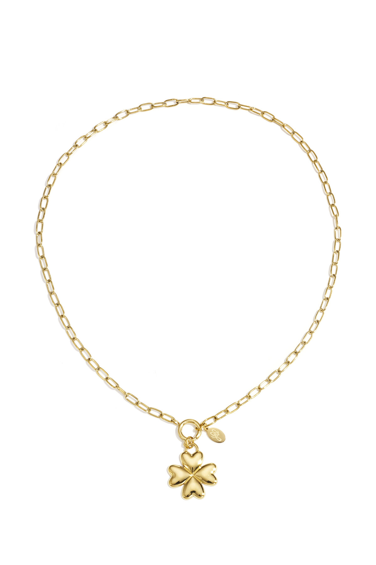 Necklace with front closure and clover charm 