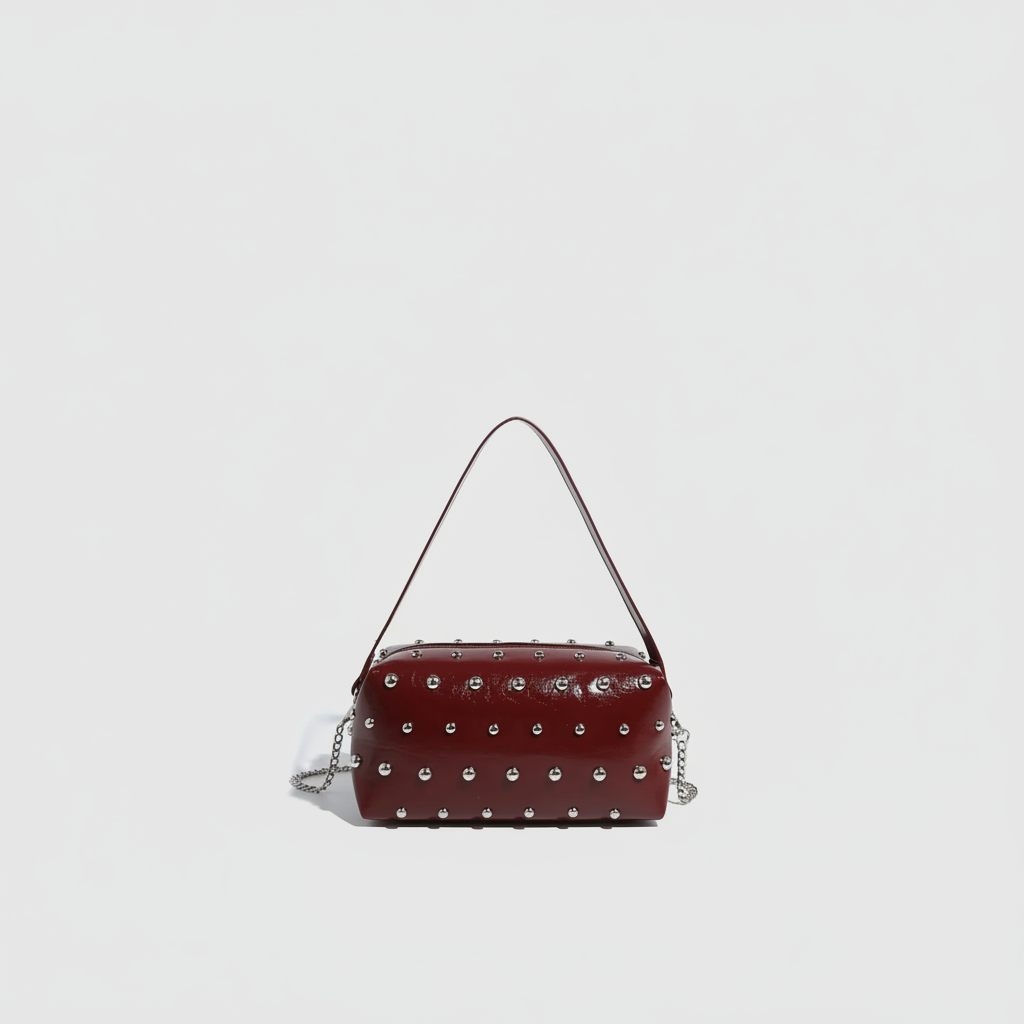 Bolso de hombro de PU con remaches punk de serie simple para mujer, 1 pieza