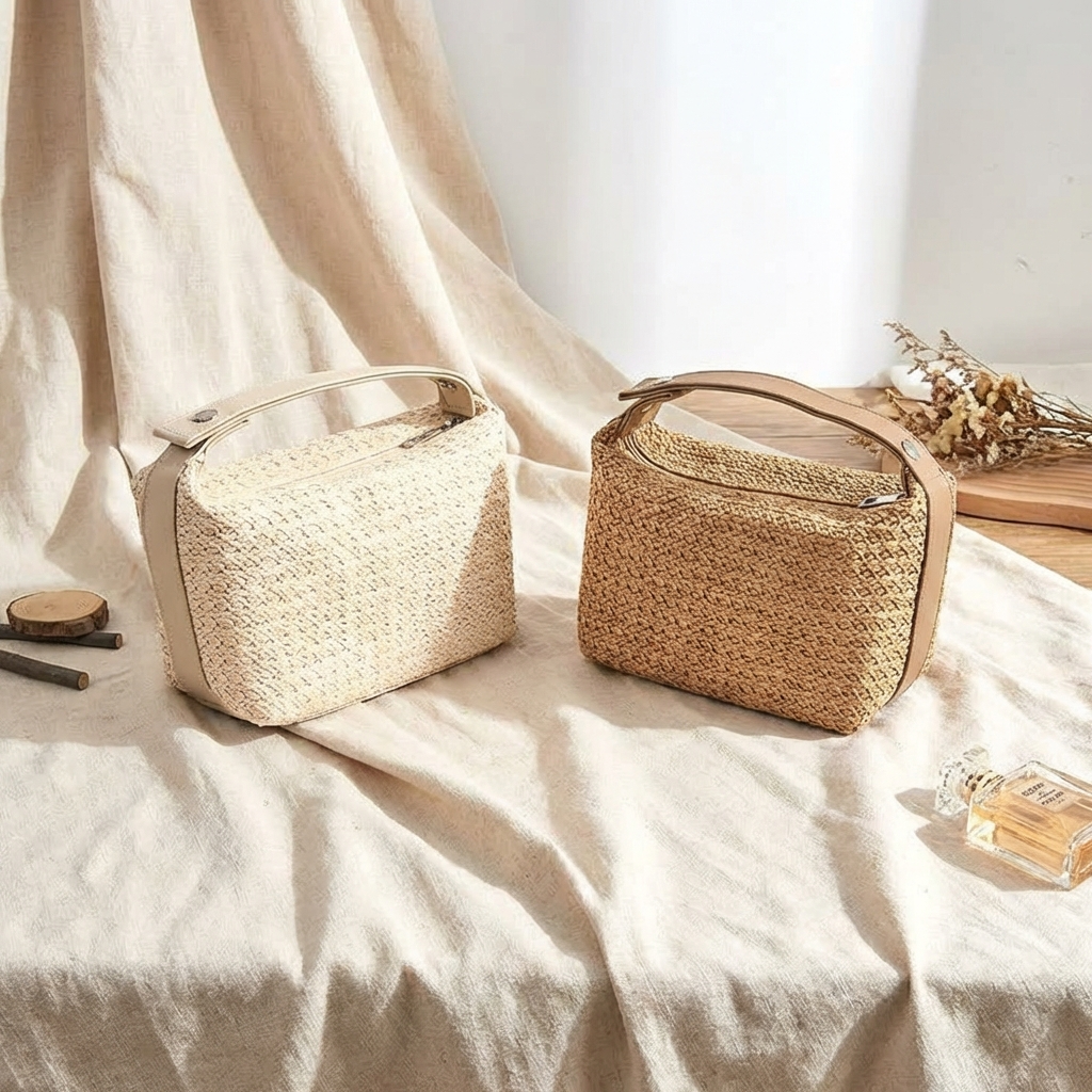 Simple Woven High-capacity Raffia Women's Makeup Bags