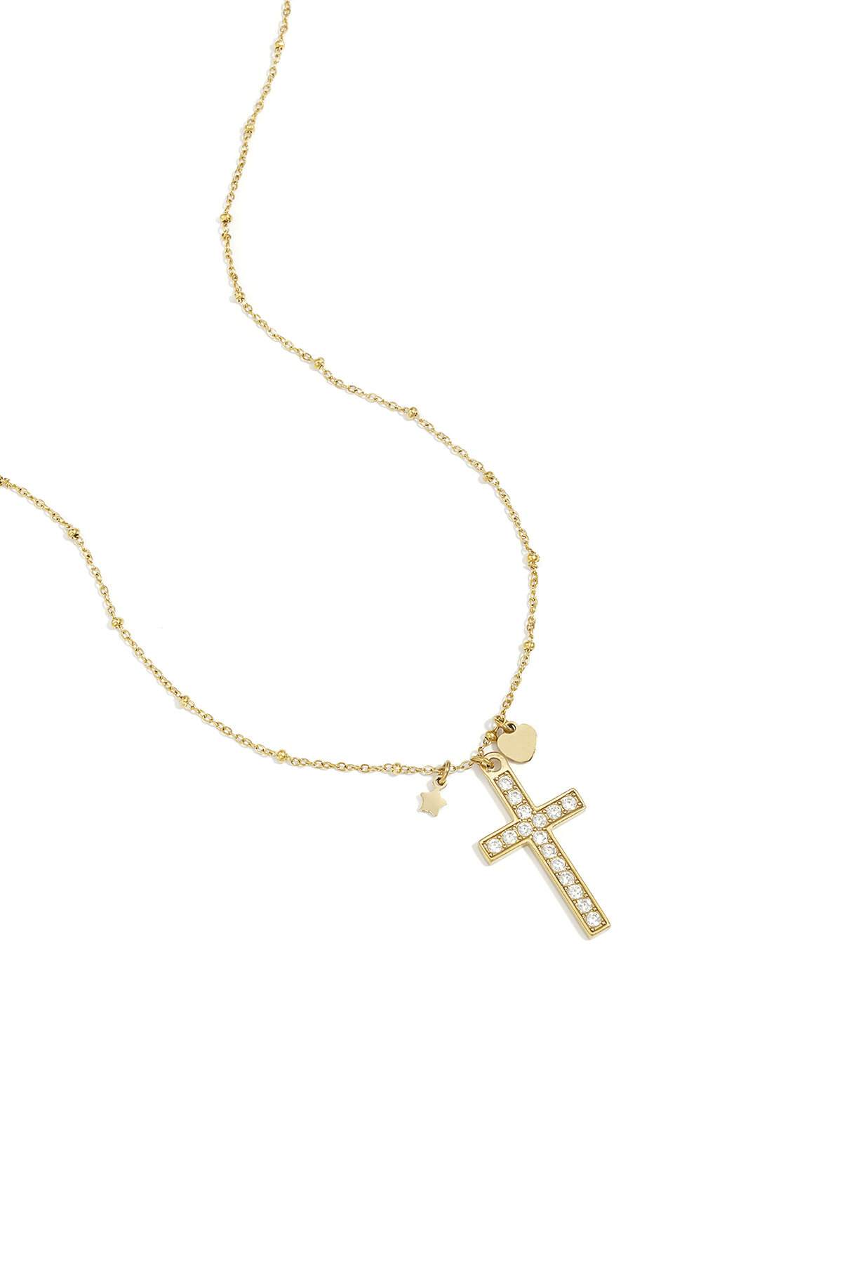 Halskette mit verziertem Kreuzanhänger und Charms h5