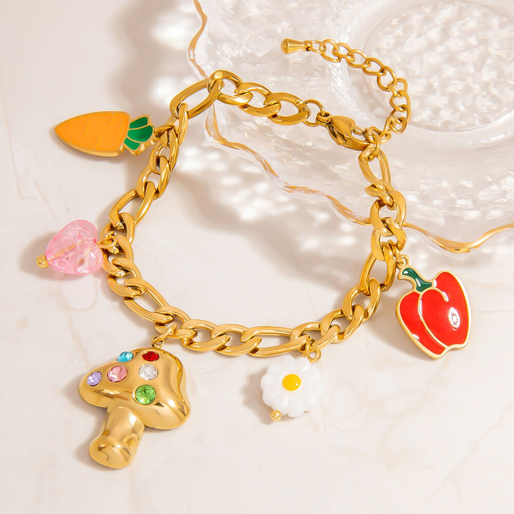 Designbare, wasserfeste und farbenfrohe Damen-Charm-Armbänder aus Edelstahl mit Früchtemotiven Bild6