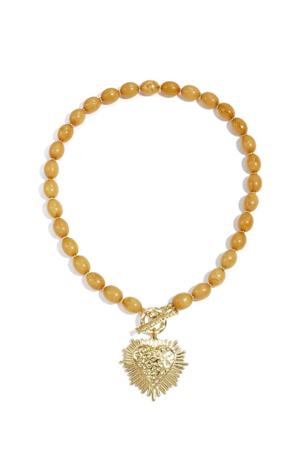 Bead necklace with front closure charm