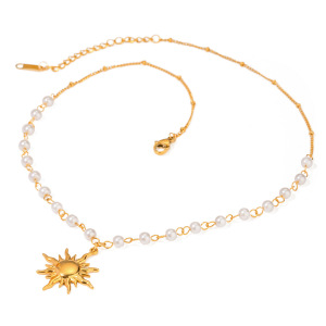 1 Pezzo Semplice Serie Retrò Sole/Luna Acciaio Inossidabile Placcato Oro  Perla Artificiale Donne Ciondolo Collane h5 Immagine4
