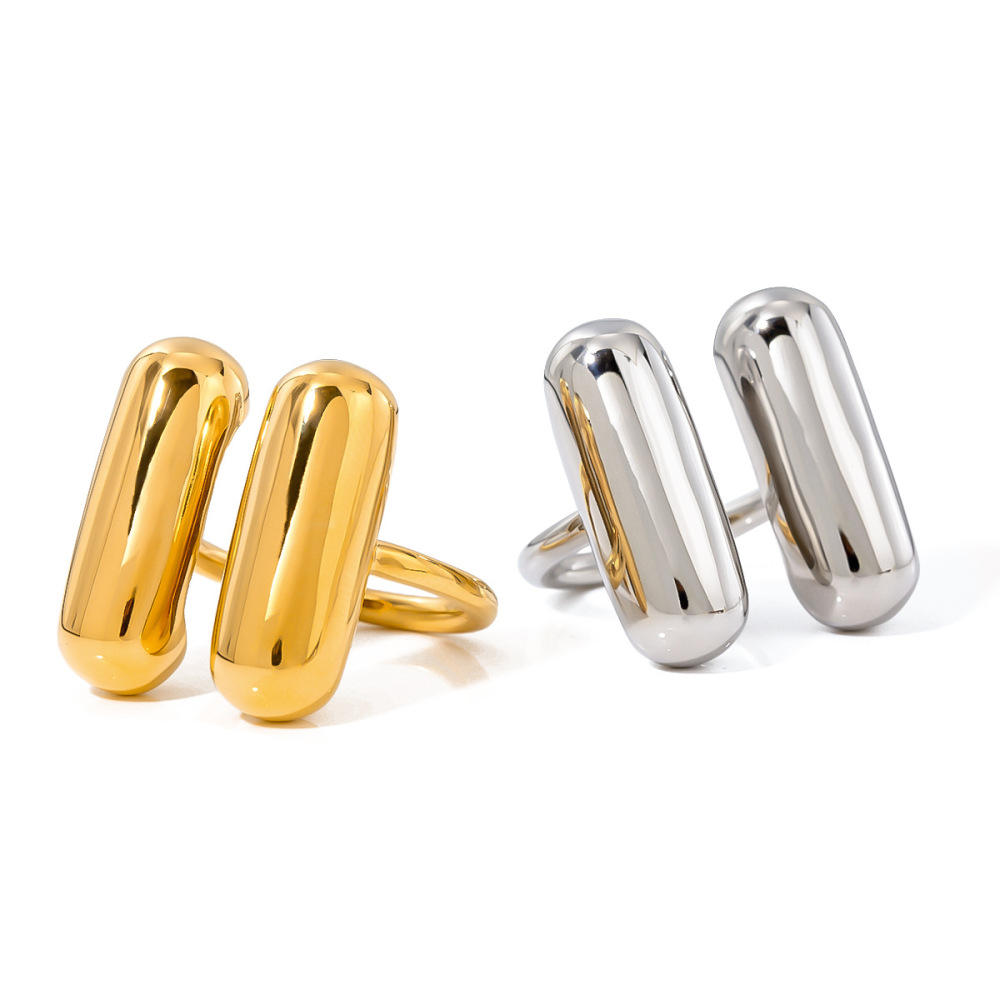 1 Piece Simple Style Geometric Stainless Steel Waterproof  Gold Plated Women's Adjustable Rings Picture2