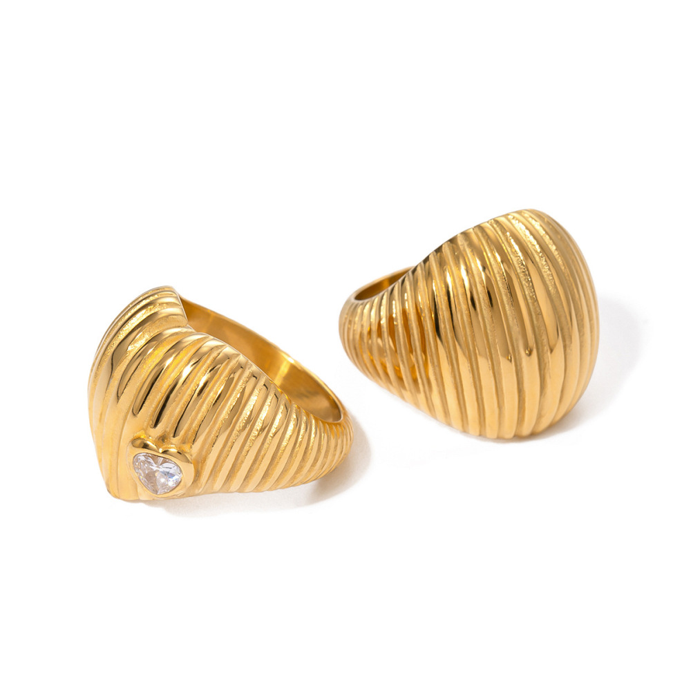 1 Paar Vintage Retro Mittelalterlicher Stil 18 Karat Gold Edelstahl Breites Gewinde Modischer All-Match-Ring Schmuck Damen Einzelring Bild5